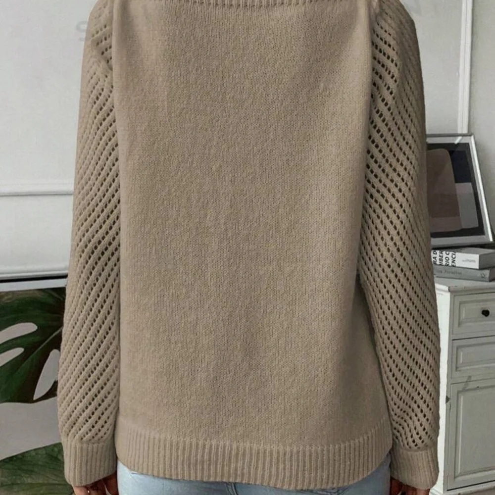 SHEIN Solid Boat Neck Sweater- Tan/Beige - Picture 2 of 5